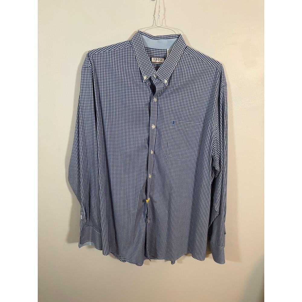 IZOD Blue Gingham Check Button Down Shirt Men’s XL Long Sleeve Casual